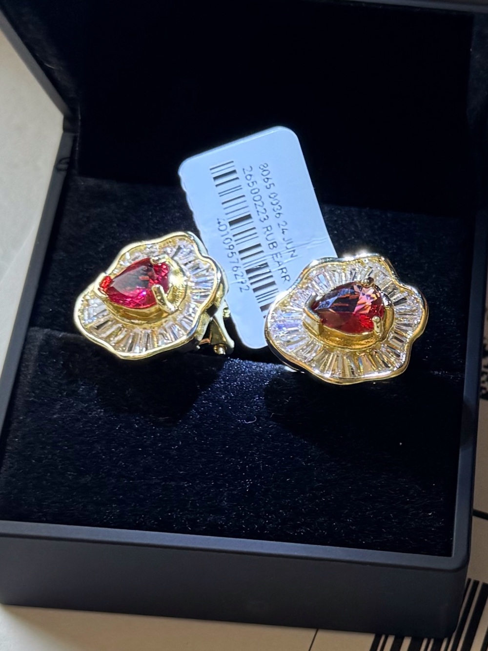 14k Pear Cut Ruby Earrings - Picture 4 of 15